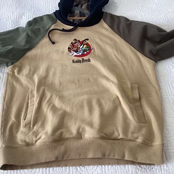 Looney Tunes X Teddy Fresh Hoodie Sweatshirt Mens Size XL Embroidered Colorblock - Picture 13 of 13
